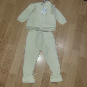 Vintage Strawbridge And Clothier Knitted Baby Outfit 2 Pc Fuzzy Duck NWT